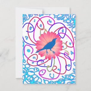 Rosa fantastische Blume und Vogel Postkarte