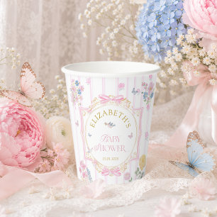 Rosa fantastische Blumen-Mädchen-Baby-Party Pappbecher