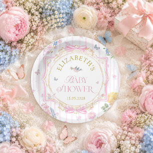 Rosa fantastische Blumen-Mädchen-Baby-Party Pappteller
