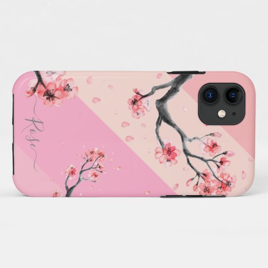 Rosa Farbblock mit Kirschblüte Case-Mate iPhone Hülle (Rückseite (Horizontal))