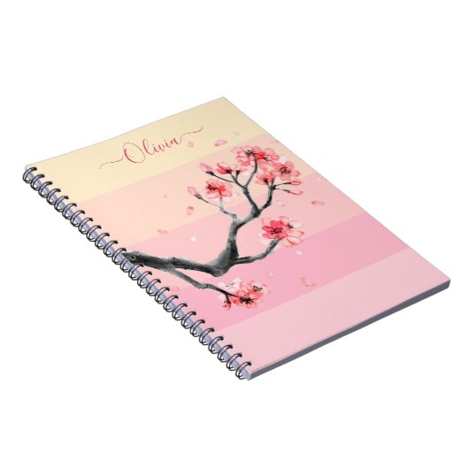 Rosa Farbblock mit Kirschblüte Notizblock (Rechte Seite)