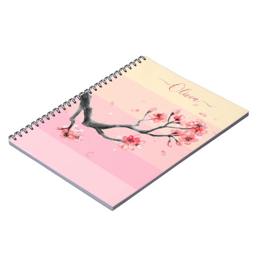 Rosa Farbblock mit Kirschblüte Notizblock (Linke Seite)