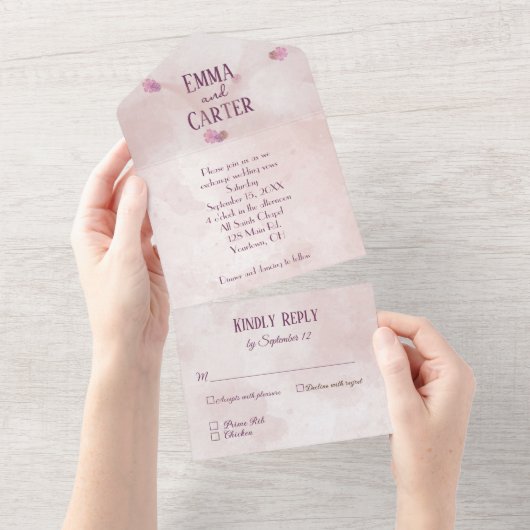 Rosa Farbe Abstrakt All In One Einladung (Abreißtisch)