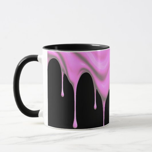 Rosa Farbe auf schwarzem Grund. Tasse (Links)