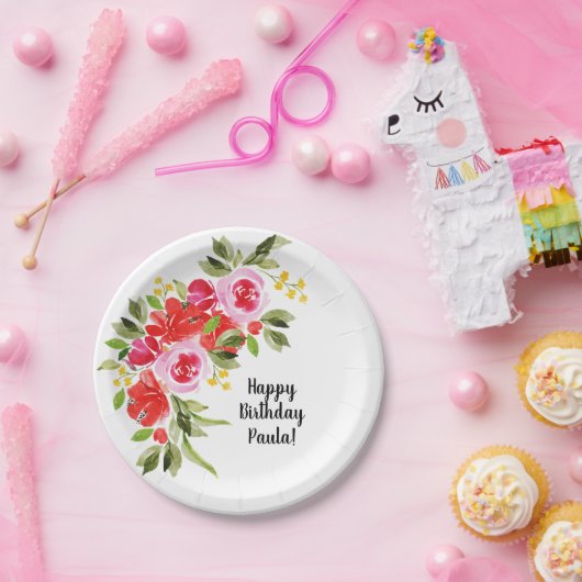 Rosa Farbe Blüte Pappteller (Party)