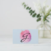 Rosa Farbe der Monogram, Extravagant auf blau Visitenkarte (Stehend Vorderseite)