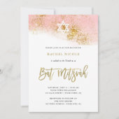 Rosa Farbe | Imitate Gold Bat Mitzvah Einladung (Vorderseite)
