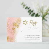 Rosa Farbe | Imitate Gold Bat Mitzvah RSVP Karte (Stehend Vorderseite)