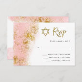 Rosa Farbe | Imitate Gold Bat Mitzvah RSVP Karte (Vorne/Hinten)