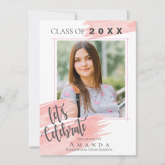 Rosa Farbe | Klasse 2025 | Foto Abschluss Einladung (Vorderseite)