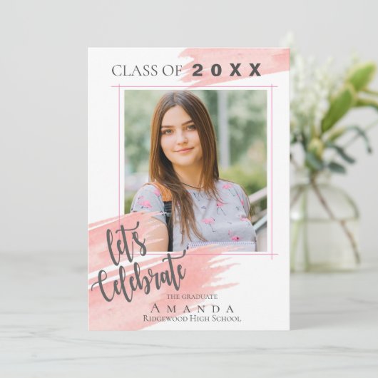 Rosa Farbe | Klasse 2025 | Foto Abschluss Einladung (Stehend Vorderseite)