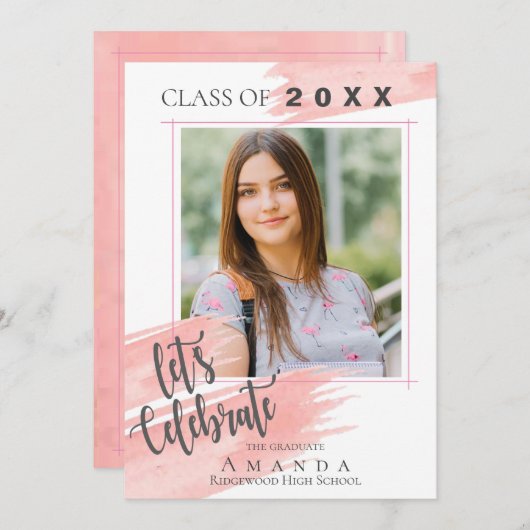 Rosa Farbe | Klasse 2025 | Foto Abschluss Einladung (Vorne/Hinten)