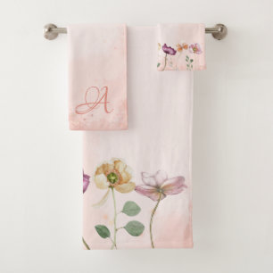 Rosa Farbe Land Blumenmonogramm Badhandtuch Set