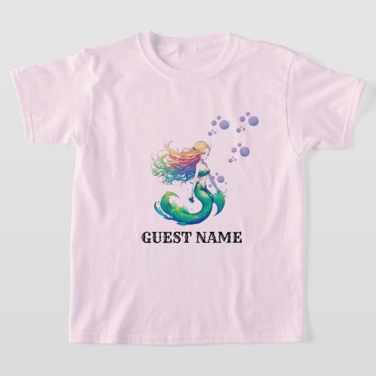Rosa Farbe Mermaid Birthday Theme Gastname T-Shirt (Ablage )