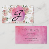 Rosa Farbe Monogramm Blumenmuster Visitenkarte (Vorne/Hinten)