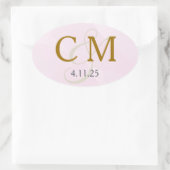 Rosa Farbe Monogramm Ovaler Aufkleber (Tasche)