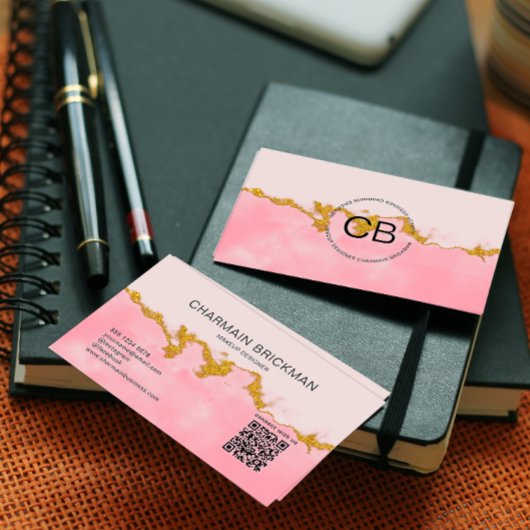 Rosa Farbe QR-Code Monogramm Visitenkarte