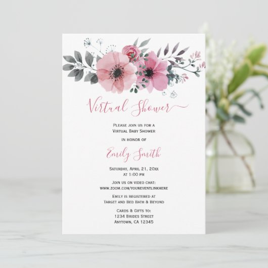Rosa Farbe | Virtual Baby-Dusche Einladung (Stehend Vorderseite)