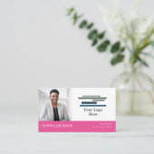 Rosa Farbe Weiß Ihr Foto und Logo Beruflich Visitenkarte (Stehend Vorderseite)