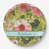 Rosa Farben Grüne Blätter Name Personalisiert Pappteller (Vorderseite)