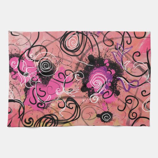 Rosa Farben-Spritzer-abstraktes modernes Blumen Geschirrtuch (Horizontal)