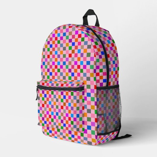 Rosa farbenes Karomuster Bedruckter Rucksack (Rückseitige Ecke Rechts)