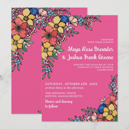 Rosa farbenfrohe Blume Frühjahrssommer Einladung (Vorne/Hinten)