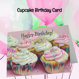 Rosa farbenfrohe Cupcakes Spaß Kunst Geburtstagska Karte