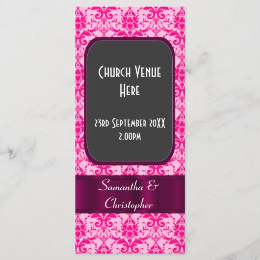Rosa farbenfrohe Damastenhochzeit Programm (Vorderseite)
