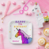 Rosa Farbenfrohe Einhorn Girl Happy Birthday Party Pappteller (Party)