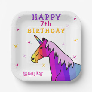 Rosa Farbenfrohe Einhorn Girl Happy Birthday Party Pappteller