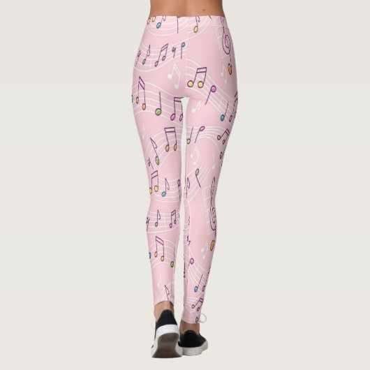 Rosa farbenfrohe Musiknote Muster Musiker Leggings (Rückseite)