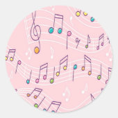 Rosa farbenfrohe Musiknote Muster Musiker Runder Aufkleber (Vorderseite)