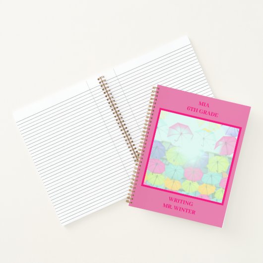 Rosa farbenfrohe Regenschirme Notizblock (Innenseite)