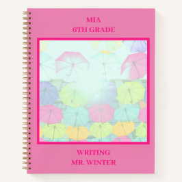 Rosa farbenfrohe Regenschirme Notizblock