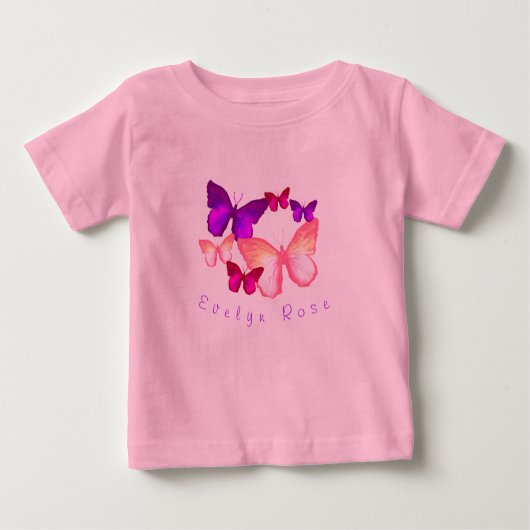 Rosa farbenfrohe Schmetterlinge Baby T-shirt (Vorderseite)