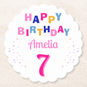 Rosa farbenfrohe Sterne Girl Happy Birthday Party Untersetzer