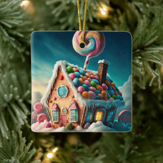 Rosa farbenfrohes Weihnachts-Lebkuchenhäuschen Keramikornament