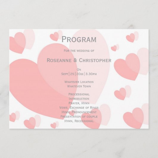 Rosa farbige Herz-Design-Hochzeit Programm (Vorderseite)