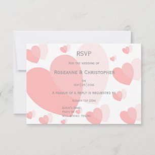 Rosa farbige Herz-Design-Hochzeit RSVP Karte