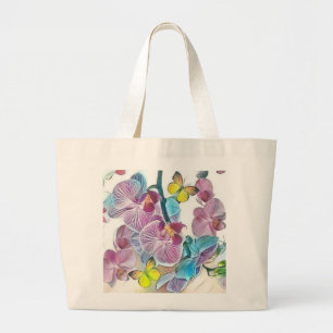 Rosa farbige orchide Blume Schmetterlinge Aquarell Jumbo Stoffbeutel