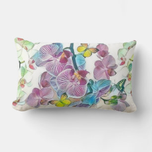 Rosa farbige orchide Blume Schmetterlinge Aquarell Lendenkissen
