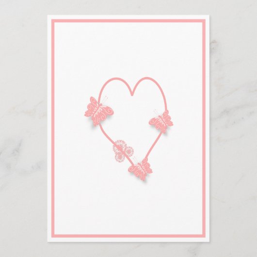 Rosa farbige Schmetterlinge Herz-Design Hochzeit Menükarte (Rückseite)