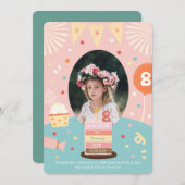 Rosa farbiger Kuchen Sparkle PrincessFoto Geburtst Einladung (Vorne/Hinten)