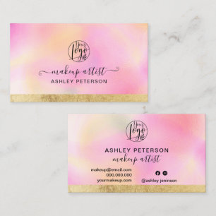 Rosa Farbverlauf Goldfolie Streifen Chic Logo Make Visitenkarte