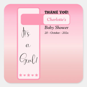Rosa Farbverlauf Süße Augen Text Baby Shower Quadratischer Aufkleber