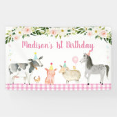 Rosa Farmtier Floral Geburtstag Banner (Horizontal)