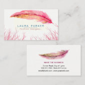 Rosa Feder-Aquarell Boho Girly Chic Visitenkarte (Vorne/Hinten)