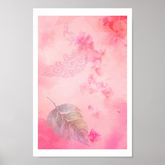 Rosa Feder und Pfau Poster (Vorne)
