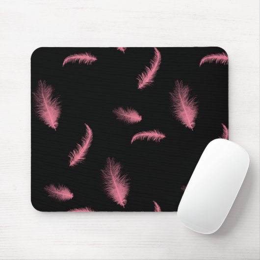 Rosa Federn auf schwarz Mousepad (Mit Mouse)